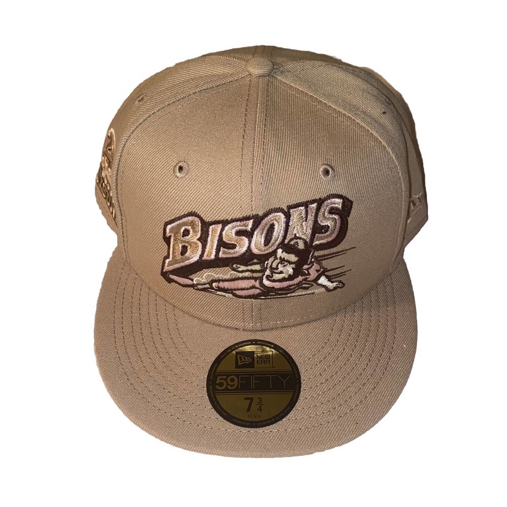 New Era Buffalo Bisons 59Fifty Fitted Hat Size 7 3/4 Tan/Camel Pink‎ Underbrim